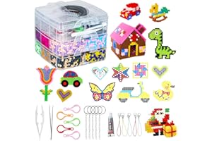 UENNM 10600 Perline a Fusione Set, Perline da Stirare, Perline da Stiro Set Creativo Fai da Te con Carta Stiro,Custodia, Pinzette,Clip,Pegboard Progetto Giocattoli Educativi per Bambini Adulto