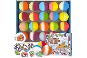 LEOCE 20 Badebomben für Kinder mit Dinosaurier-Saugnapf-Überraschung im Inneren, ganz natürliche Bio-Badebomben für Mädchen und Jungen zum Geburtstag, Weihnachten, bunte Sprudelbomben für Kleinkinder