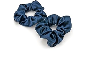 DTXLX 2 Pcs Scrunchies for Women, Soft Silk Scrunchies, Premium Satin Scrunchie Ponytail Holder, Hair Scrunchies for Women, Elastic Hair Ties for Long Fine & Thick Curly Hair Girls (Navy Blue)