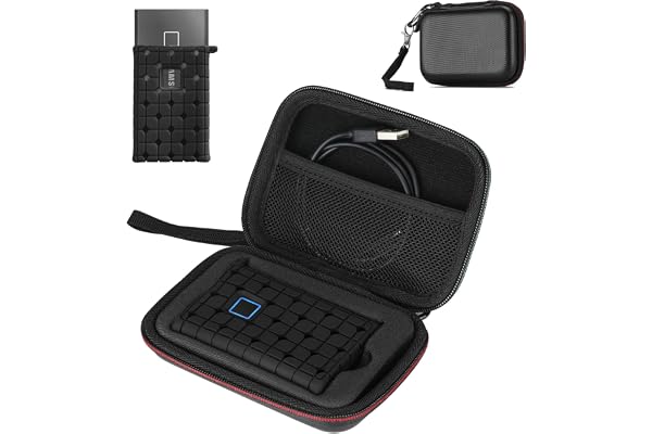 ProCase Étui pour SSD Samsung T7 / T7 Touch avec Pochette en Silicone, Housse de Voyage pour Portable SSD Externe, Boîtier de Protection pour Disque Dur Samsung, Coque Rigide avec Poche Filet -Noir
