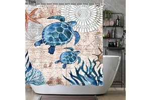 ‎LERORES Lerores Duschvorhang 120x200cm Meeresschildkröte, Beschwerter Saum Antischimmel, Wasserabweisend, Waschbar Polyester Stoff Badevorhänge mit Ösen und 8 Duschvorhangringe für Badezimmer, Badewanne