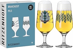 Ritzenhoff 6201001 Vaso de cerveza 374 ml Juego de 2 Serie Brauchzeit con ilustraciones, multicolor Fabricado en Alemania