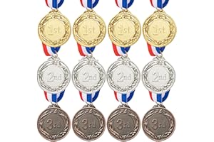 Fhioevt 12 Piezas Medallas Niños Medalla de Metal Medallas Premios con Cintas Oro Plata Bronce Medallas para Niños Adultos Juegos Escolares Partidos de Fútbol Competiciones Deportivas