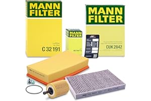 ‎MANN-FILTER MANN-FILTER Inspektionspaket Filterset 1x Ölfilter, 1x Luftfilter, 1x Innenraumfilter (Aktivkohlefilter), 1x Ölablassschraube, 1x Ölwechselanhänger Kompatibel mit VW MULTIVAN T5, TRANSPORTER T5