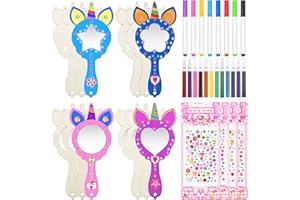 Zocipro 12Pcs Wooden Unicorn Mirror Crafts Kit for Kid, DIY Paint and Build Your Own Mini Princess Mirror, Girls Arts and Crafts Creative DIY Mirrors for Birthday Party Gifts