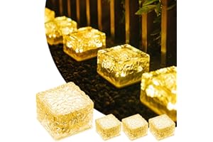 MEDOYOH Set of 4 Warm White Light Solar Glass Paving Stones Outdoor Light, 7 x 7 x 5 cm On/Off Light Sensor Path Lighting Waterproof Floor Spotlight Solar for Patio Garden Yard Path Patio