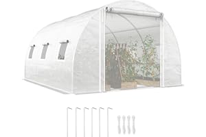 Outsunny Serra da Giardino a Tunnel 4x3x2 m con Porte Avvolgibili e 6 Finestre, Serra per Orto con 2 Rinforzi Diagonali, Struttura in Acciaio e Copertura PE, per Orto Verdure Fiori Frutta, Bianco