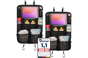 HerzensKind Rückenlehnenschutz und Organizer. Auto Organizer mit extra großem 13" Tabletfach und 9 Taschen. Sitzschoner mit Tablethalter für Autofahrten mit Kindern.(2 Stück)