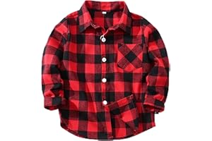 Coralup Boys Girls Flannel Shirts Kids Long Sleeve Casual Plaid Shirt Cotton Checked Button Down Tops 1-11Years