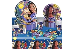 Forfamy Set Compleanno Wish Bambina, Set Stoviglie Compleanno Asha, Piatti Tema Principessa Bicchieri Carta Tovaglioli Tovaglia Decorazioni per Festa Compleanno Bambina