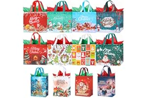BALLOON GARLAND 12 Pièces Grand Sacs Cadeau Noël avec Papier D'emballage, Sac Fourre-tout avec Poignées, Sacs Noël Non Tissés Comprend 8 Pcs 32cm et 4 Pcs 25cm Sacs non tissés pour Emballage de Cadeaux