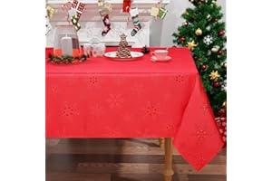 smiry Christmas Table Cloth Wipe Clean 140x200 cm, Xmas Wipeable Rectangle Polyester Tablecloth with Snowflakes, Fabric Washable Table Cover for Dining Party and Festival, Red
