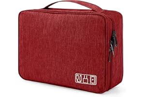 Tunejoy Kabeltaschen Elektronische Tasche Wasserdicht Elektronik Zubehör Organizer 2 Schichten Tragbar für SD-Karten Festplatte Power Bank USB Sticks 27x20x8 cm Rot