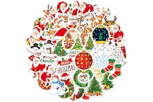 SEGXN 50 Sheets Holographic Christmas Decorative Stickers Christmas Party Stickers for Window Doors Water Bottle Scrapbook Notebook Refrigerator Skateboard Gift Decorative Stickers (Christmas Sticker C)