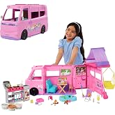 Barbie&reg;'nin R&uuml;ya Karavanı Ara&ccedil; Oyun Seti | &Ccedil;atı &ccedil;adırı, asma koltuk, balık&ccedil;ı havuzu, renk değiştiren mangal ve 60+ aksesuar, 