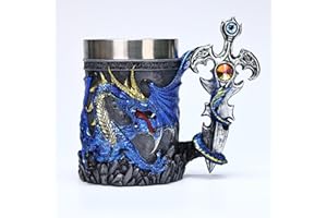 HUAPOPMU Medieval Dragon Cross Sword Series Tasse Résine peinte à la main Acier inoxydable Insert Décoration de meubles créatifs pour amis (BM034-bleu)