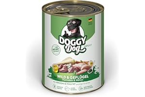 SOUL PET DOGGY Dog Paté Wild & Drób, 6 x 800 g, mokra karma dla psów, bezzbożowa karma dla psów z olejem łososiowym i małżem zielonwargowym, pełnoporcjowa karma z pasternakiem i marchewką, Made in Germany