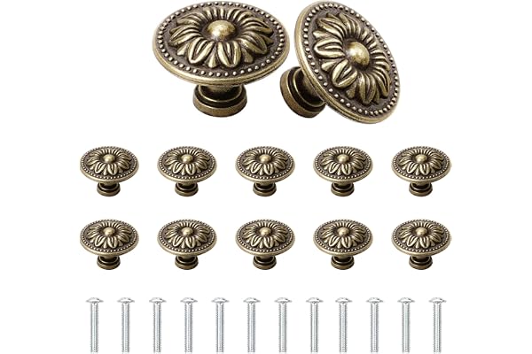 YSDMY lådknoppar, 12 st. knoppar för vintagemöbler, 30 mm, vintage dörrknoppar, blommönster, knoppar för skåp, lådor, badrum
