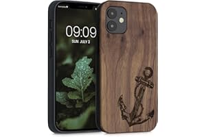 kwmobile Carcasa Compatible con Apple iPhone 12 Mini Funda - Funda de Madera de Nogal con Bumper antigolpes - Ancla Vintage