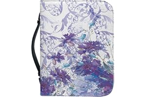 Kuiaobaty Lila Kornblumen Buchhülle für Bibel, PU Leder Buchhülle Etui Tragetasche Kirche Schutztasche mit Stifttaschen
