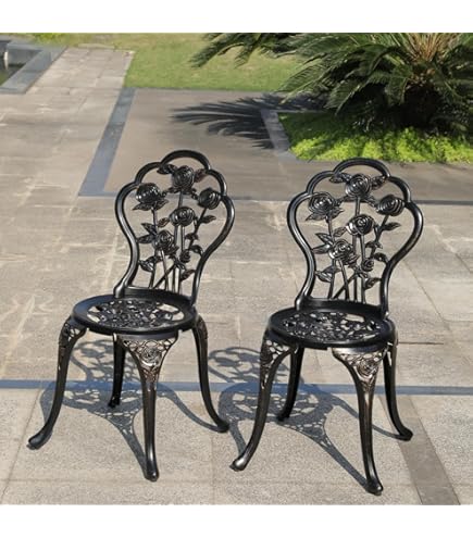 Tuinstoelen van gegoten aluminium, set van 2, rozendesign, antieke