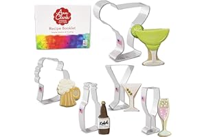 ANN CLARK COOKIE CUTTERS Formine per Biscotti Stampi per Bevande e Cocktail 5 Pezzi, Prodotto negli Stati Uniti da Ann Clark, bottiglia di birra, boccale di birra, margarita, bicchiere da champagne e bicchiere da martini