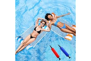 WINDFROMORT Lot de 2 hamacs à eau 4 en 1 avec filet et hamac gonflable de piscine – Hamac de piscine & hamac à eau, lit flottant et fauteuil lounge pour adultes et enfants – Bleu et orange