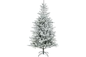 HOMCOM Árbol de Navidad Artificial Ø110x180 cm, Árbol de Navidad Nevado, Abeto Artificial con 1207 Ramas Articuladas, Base Plegable, Fácil de Montar, Decoración para Hogar, Oficina, Fiestas