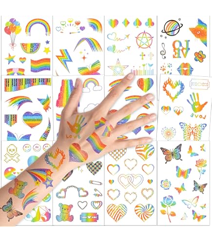 77 Pezzi Adesivi Tatuaggio Arcobaleno, Adesivi Gay Pride Decorazioni LGBT Accessori Tatuaggi Temporanei Arcobaleno per Uguaglianza Pride Parade e Celebrazioni