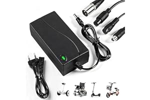 CAREHABI Chargeur Trottinette Électrique 42V 2A Universel (5 Connecteurs) – Alimentation pour Batterie Lithium 36V – Compatible avec Xiaomi, Ninebot Segway, Wispeed, UrbanGlide, Hoverboard et Vélo Électrique