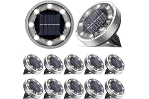 vighep Solar Lights Outdoor Garden, 12 Pack Super Bright Led Solar Ground Lights, IP65 Waterproof Disk Light, Flat Pathway Lighting for Garden Lawn Patio Deck Walkway Landscape-Cold White