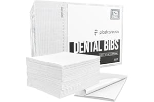 PLASTCARE USA Disposable Dental Bibs 13"x18" (125 Pack) - 3 Ply Waterproof Tattoo Bib Sheet for Patients - Dentist or Medical Tray Cover and Nail Table Cover Supplies, White