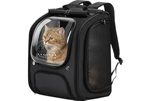 pecute Cat Backpack Large Space, Cat Carrier Backpack Breathable, Stable Bubble Pet Carrier, Pet Backpack With Sun Protection Roller Blinds, Dog Backpack for Hiking, Walking, Travelling, Black