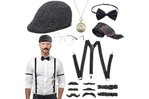 Kitimi Akcesoria do kostiumu dla mężczyzn w stylu lat 20., Gatsby, akcesoria karnawałowe, akcesoria męskie w stylu lat 20., kostium Peaky Blinders, kapelusz mafii, krawat, szelki, zegarek kieszonkowy,