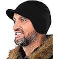 2Sabers Fleece Winter Beanie with Visor - Men Women - Earflap Brim Skull Watch Cap Hat