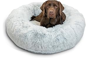 Best Friends by Sheri The Original Calming Donut Cat and Dog Bed in Shag Fur Frost, Large 36x36
