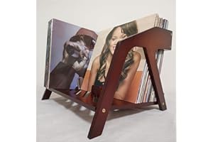 SHOWXEEYEE Porta dischi in vinile in bambù, design elegante a sedia, può contenere fino a 80 LP da 30,5 cm, elegante contenitore per dischi in vinile, porta CD e riviste, porta libri (marrone)