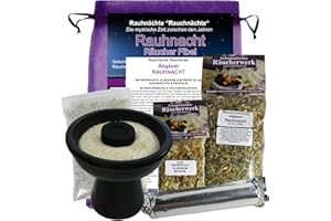 ‎NATURHEILMITTEL HEILSTEINE METHUSALEM GMBH NEU-ULM Rauhnächte Rauchern 8-Piece Incense Starter Set Allgäuer Rauhnacht XL Incense Bowl Incense Goblet + 20 Home Herbs Incense Myrrh Incense 81474-SK10