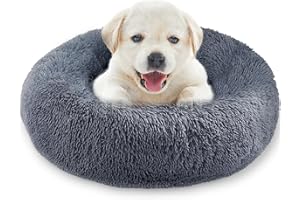 Whome Donut Dog Bed - Cat Bed Round Warm Cuddler Soft Fluffy Pet Beds for Cats or Dogs - Anti-Anxiety and Better Sleep - Anti-Slip Bottom - Machine Washable (S, Dark Grey)