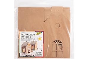 folia- Cuore 973 – Casette Kraft Fai da Te per 6 Case (Circa 11 x 11 x 19 cm) in Cartone Marrone Non Stampato, Che può Essere Decorato Individualmente, Colore Naturale