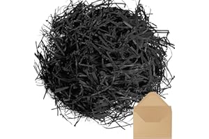 FUNRELAXER 200g Raffia Gras Füllmaterial Geschenk, Geschreddertes Papier für Geburtstage, Weihnachten, Hochzeiten und Jubiläen, Füllmaterial zur Dekoration von Geschenkboxen und Körben (Schwarz)