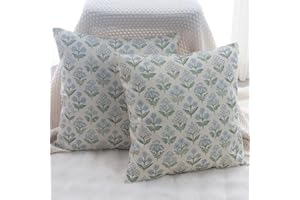 NIULAA Lniana poszewka na poduszkę 45 x 45 cm, jasnoniebieskie kwiaty, zestaw 2 szt., nowoczesne, kwadratowe, na sofę, do ogrodu, na zewnątrz, przytulne, do salonu, na kanapę, balkon, styl wiejski