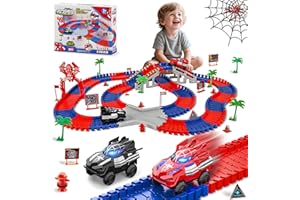 Kssvzz Spider Pista Macchinine 2 3 4 5 6 Anni Bambino, Flessibile Giocattolo Pista Auto Elettriche, Regalo Compleanno Natale Giochi per Bambini 2-8 Anni (212 Pezzi)