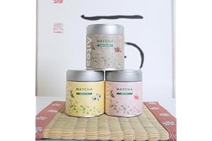 Matcha vanille,chocolat,pêche - Matcha aromatisé Kyōto Uji - Aitea (Pack Neji (1x vanille, 1x chocolat, 1x pêche))