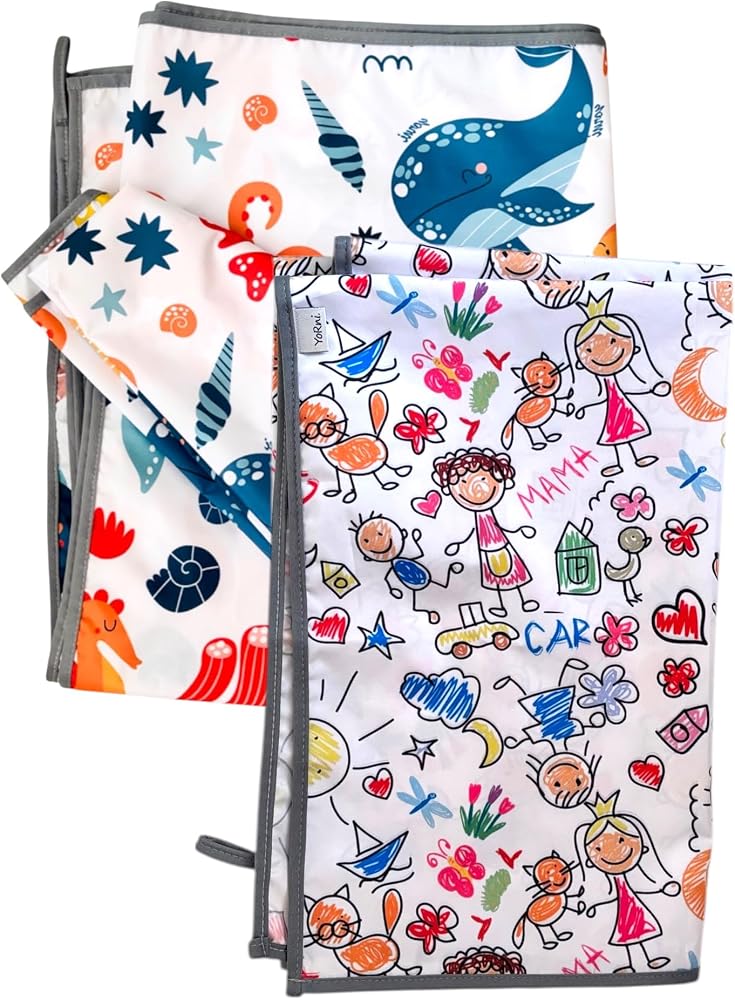 Yorni SeaWorld Family İkili Ekonomik Set Sıvı Geçirmez Alt Açma Örtüsü Bebek Bakım Örtüsü 65x80cm Büyük Boy%100 Polyester Askılı Çok Amaçlı