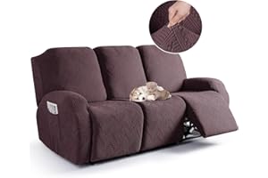 TAOCOCO Recliner Chair Cover, Stretch Sofa Cover 3 Seater With Arm Rest, Couch Cover Soft, Machine Washable Recliner Sofa Protector (Coffee, 3 seater)