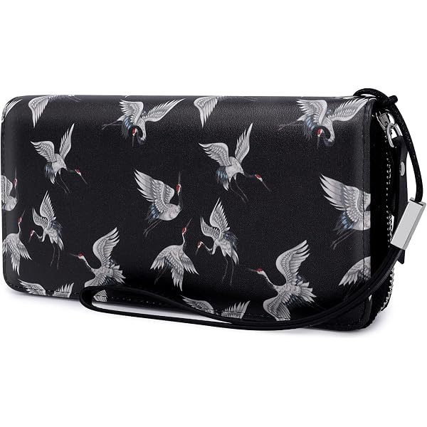 Porte-Chequier Simili Cuir Noir - Portefeuille Multi-compartiments - Motif Cheval - Femme