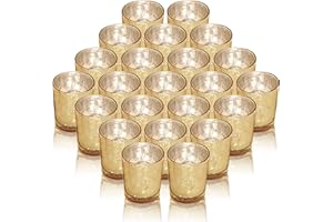 FUND AMLIGHT Gold Votive Candle Holders, Mercury Glass Tealight Candle Holder Set of 48, Perfect Centerpieces for Wedding, Party, Home Decor
