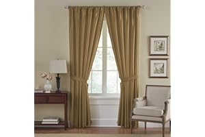 Elrene Home Fashions Versailles Faux-Silk Room-Darkening Curtain Panel, Blackout Curtain with Rod Pocket, 52 Inches by 95 Inches, Gold, 1 Panel