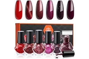 MODELONES Vernis à Ongles, Lot Cat Eye Rouge Pailleté Violet, Vernis à Ongles Longue Durée, Coffret DIY Home